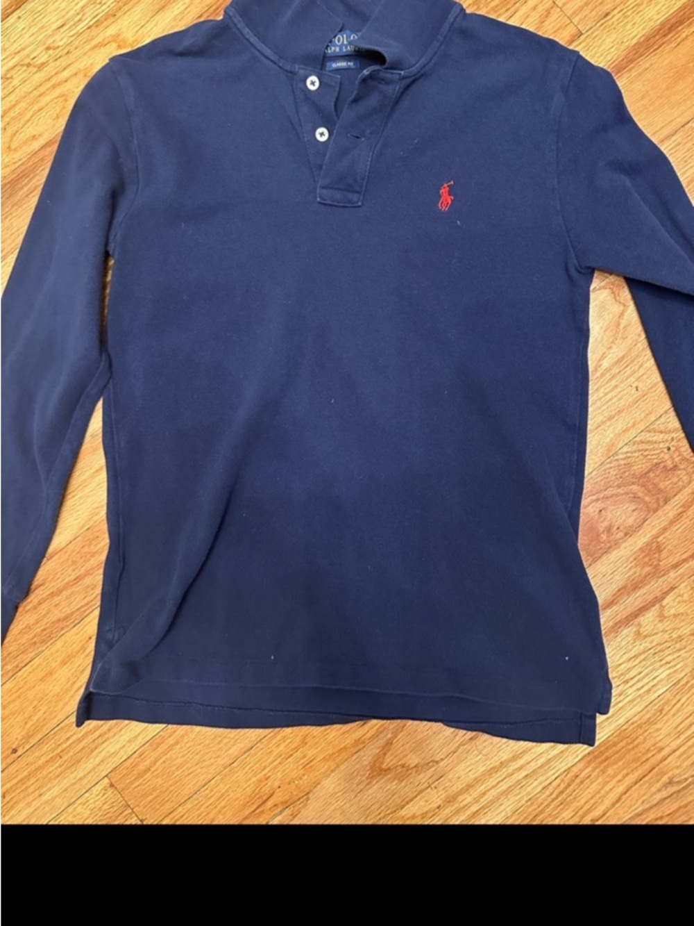 Ralph Lauren Navy Long Sleeve Polo with Red Pony Embroidery